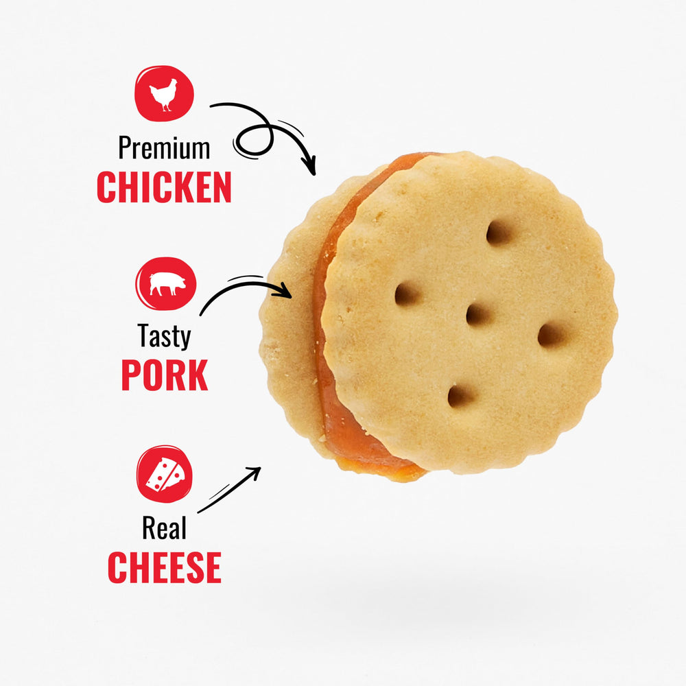 Good 'N' Tasty: couches poulet et fromage visibles, plaisir de mâcher