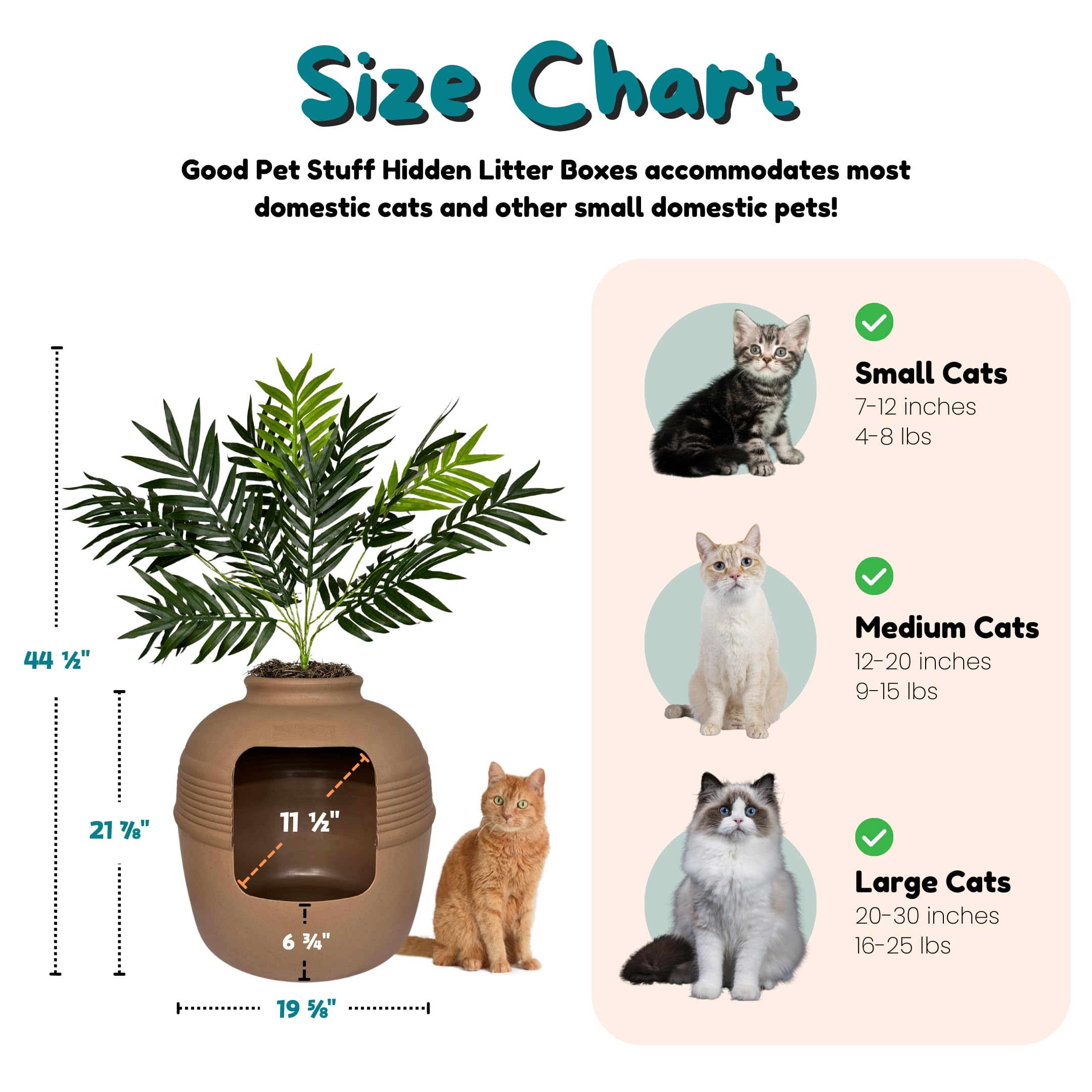 Good Pet Stuff cache-litière-planter dimensions 19x19, confort optimal.