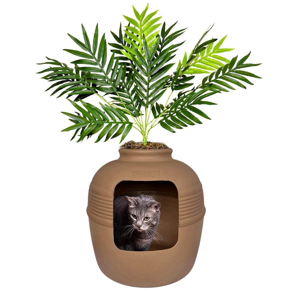 Good Pet Stuff cache-litière-planter vue supérieure, discrétion et style.