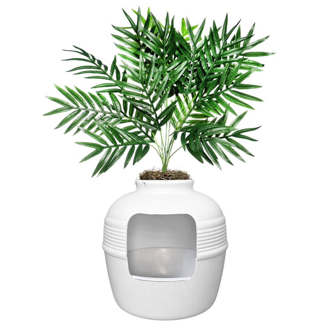 Good Pet Stuff cache-litière plan­ter rond blanc : solution discrète pour chats