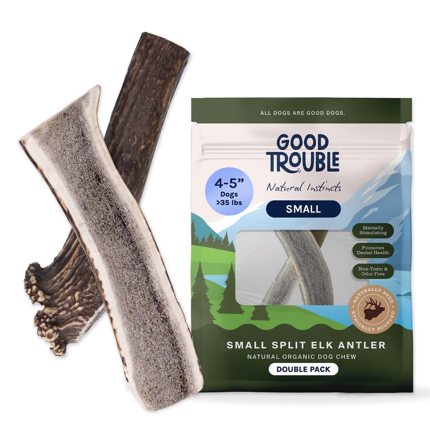 Good Trouble cornes-de-cerf petit-chien ensemble, soutien dentaire naturel et durable
