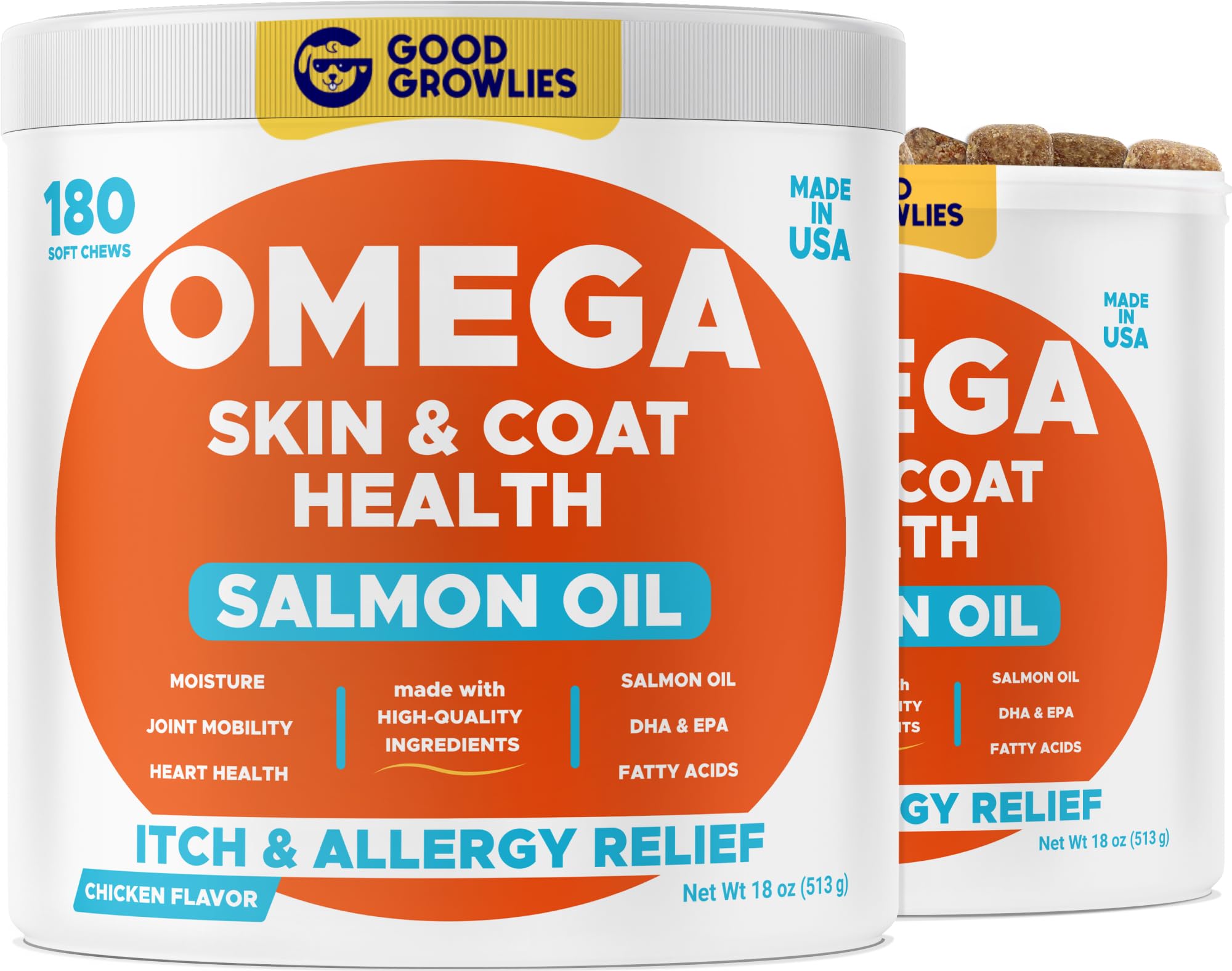 GOODGROWLIES Omega 3 pour chien: bouteille huile poisson, soutien peau et pelage