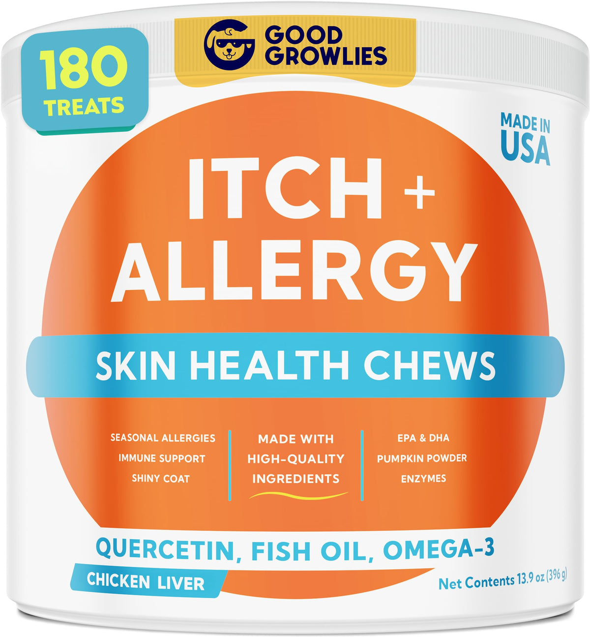 GOODGROWLIES Friandises Allergie Chien, bouchées savoureuses favorisant une peau saine.