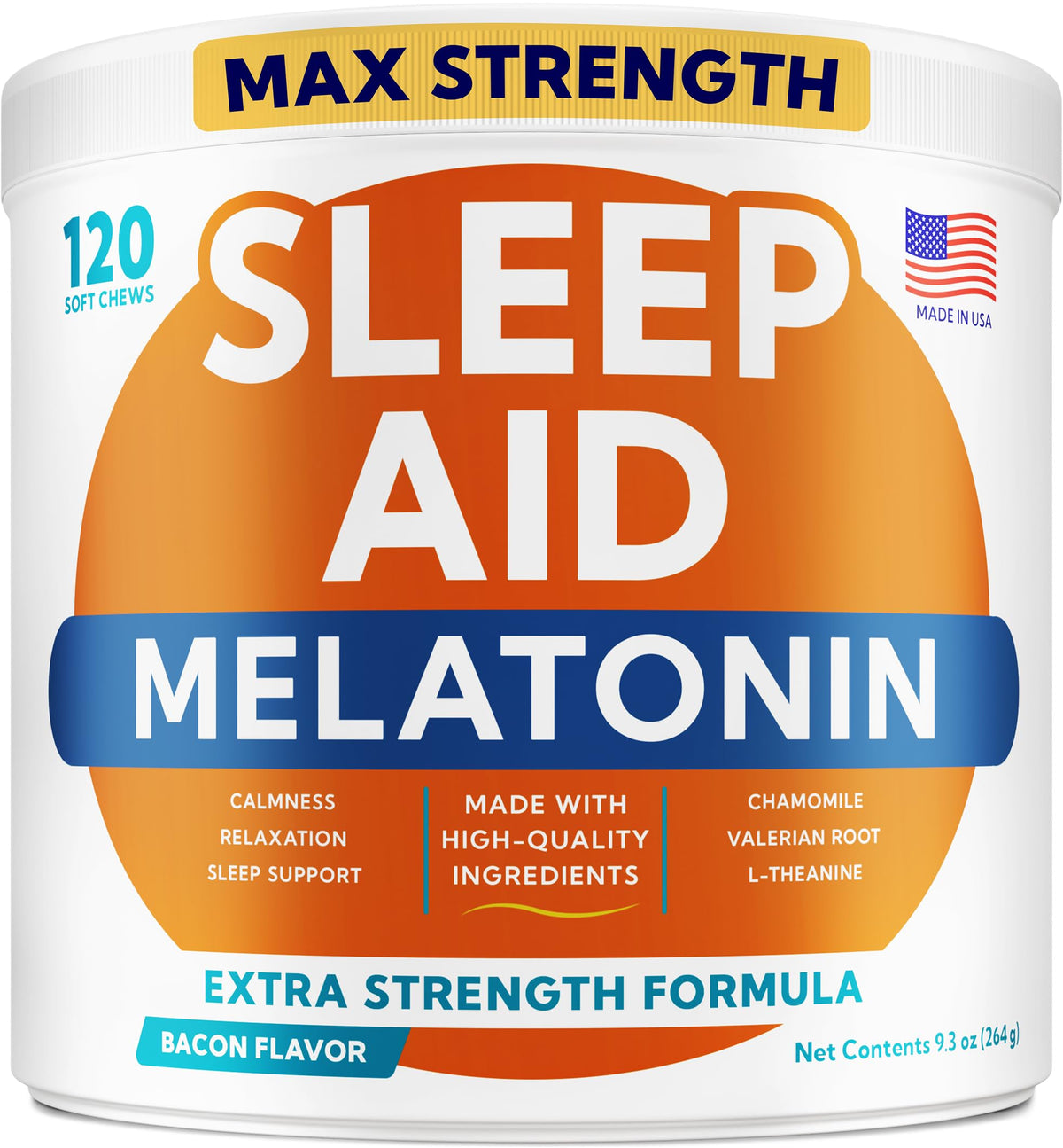 GOODGROWLIES Mélatonine pour chien – bouteille montrant l’étiquette, favorisant un sommeil plus calme.