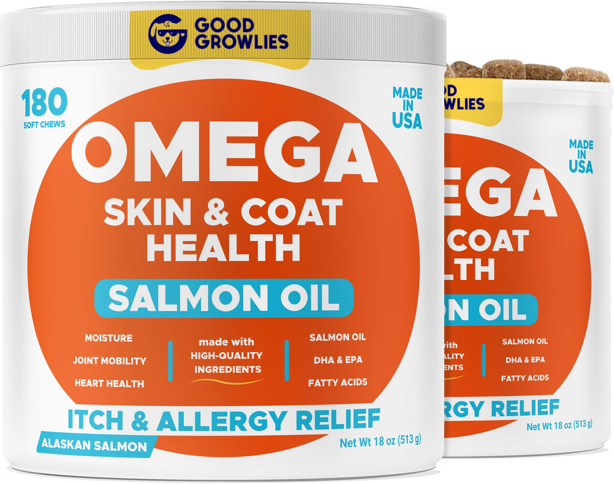 GOODGROWLIES Omega3 alaskan poisson - bouteille de friandises pour chien, pelage plus brillant
