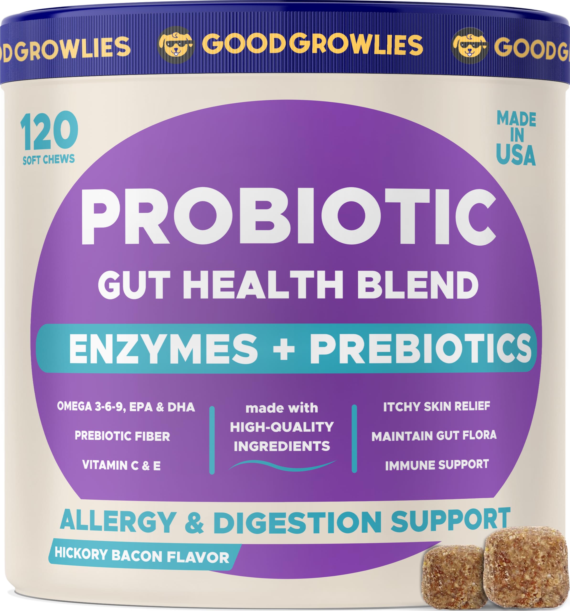 GOODGROWLIES Probiotiques pour Chiens – emballage pratique et usage simple.