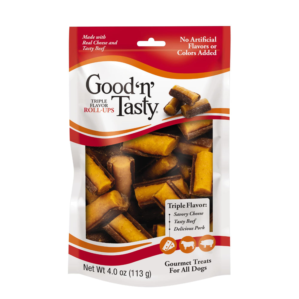 GoodnTasty Rouleaux Triple Saveur: fromage-boeuf-porc, friandise protéinée pour chien