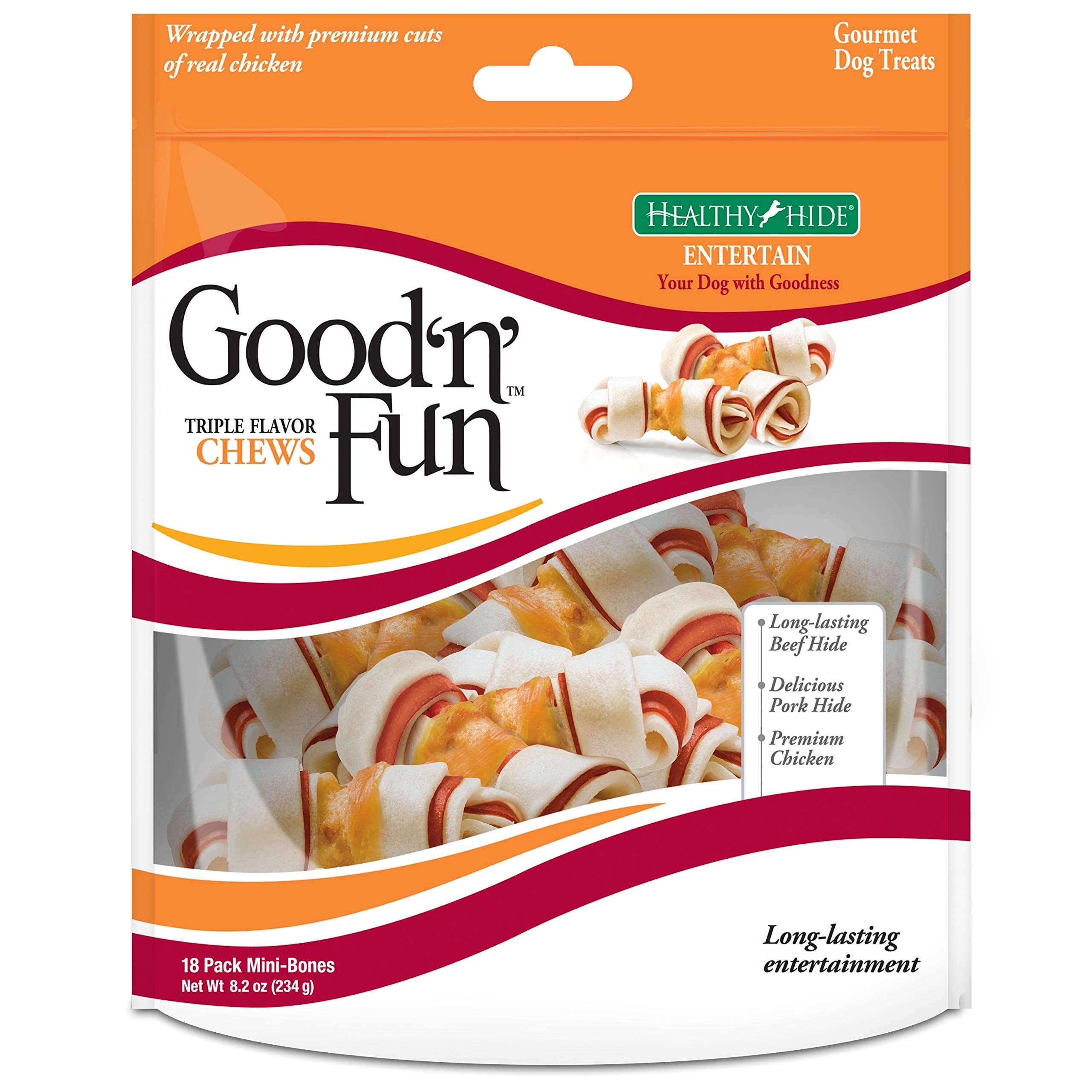 Friandises Good'N'Fun mini os triple saveur dans l'emballage, plaisir durable pour chien