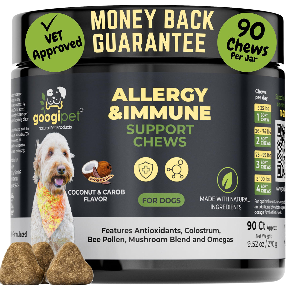 GOOGIPET friables allergie emballage-bouteille: pratique et faciles à doser pour votre chien.