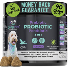 Googipet bouchées probiotiques chien canard soutiennent une digestion équilibrée.