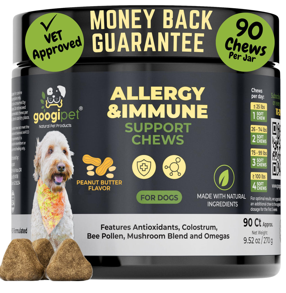 Googipet Chien Allergie Chews – boîte et étiquette visibles