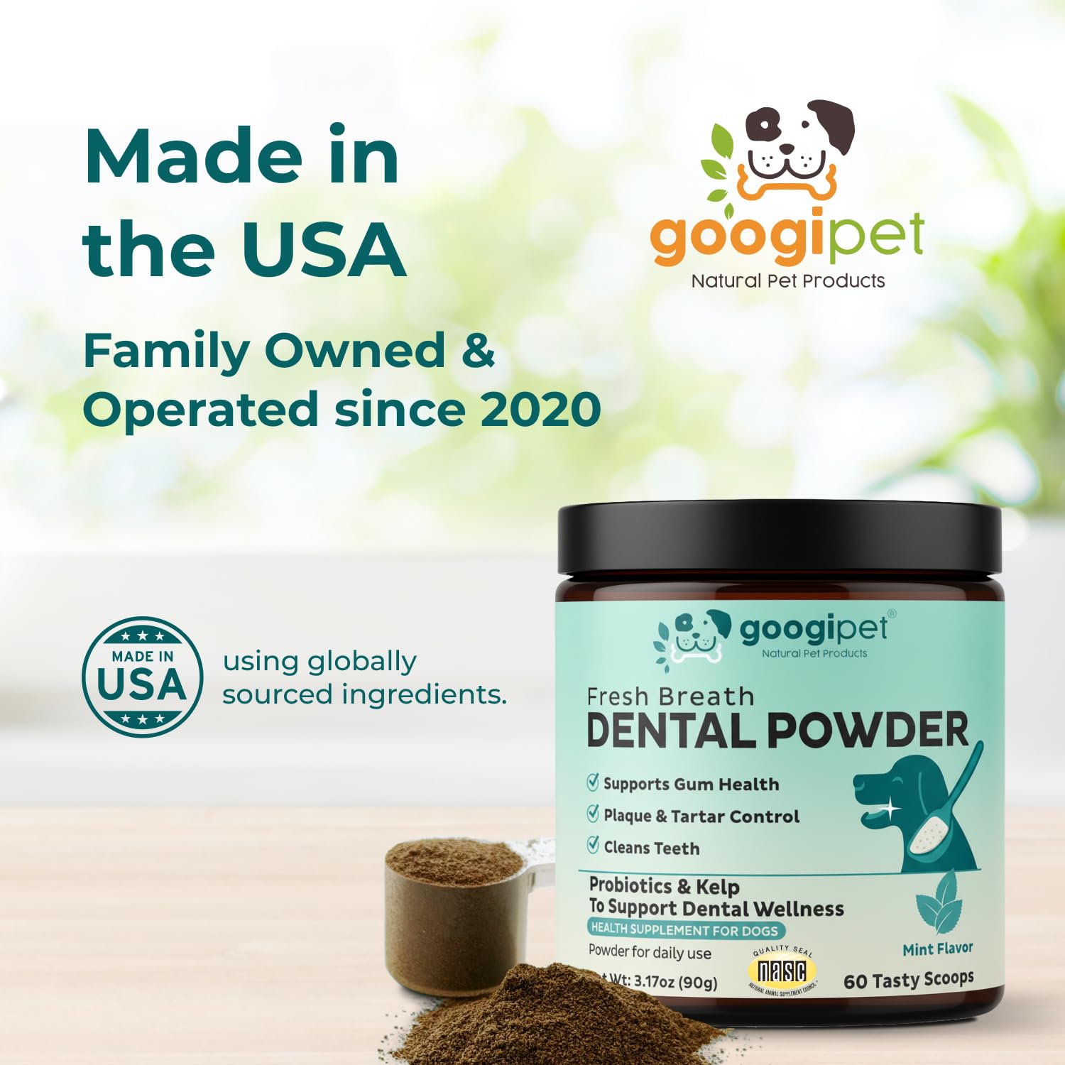 Googipet Poudre Dentaire pour chien — saupoudrez sur les croquettes quotidiennement.