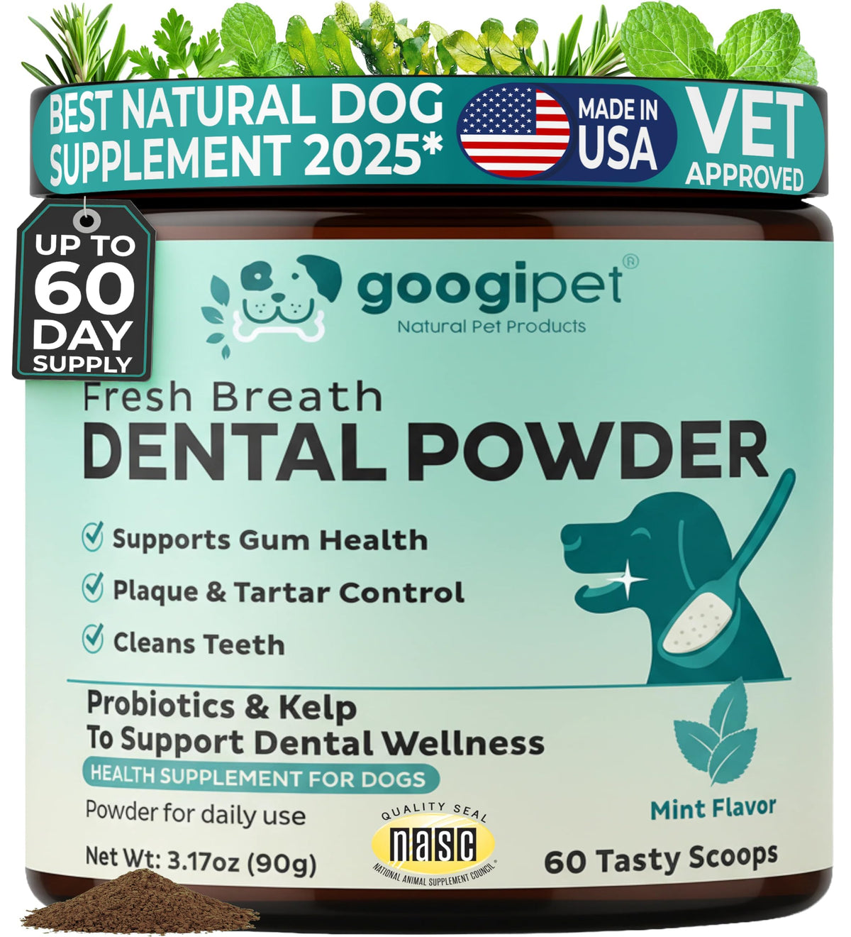 Googipet Poudre Dentaire pour chien — souffle frais et haleine agréable.