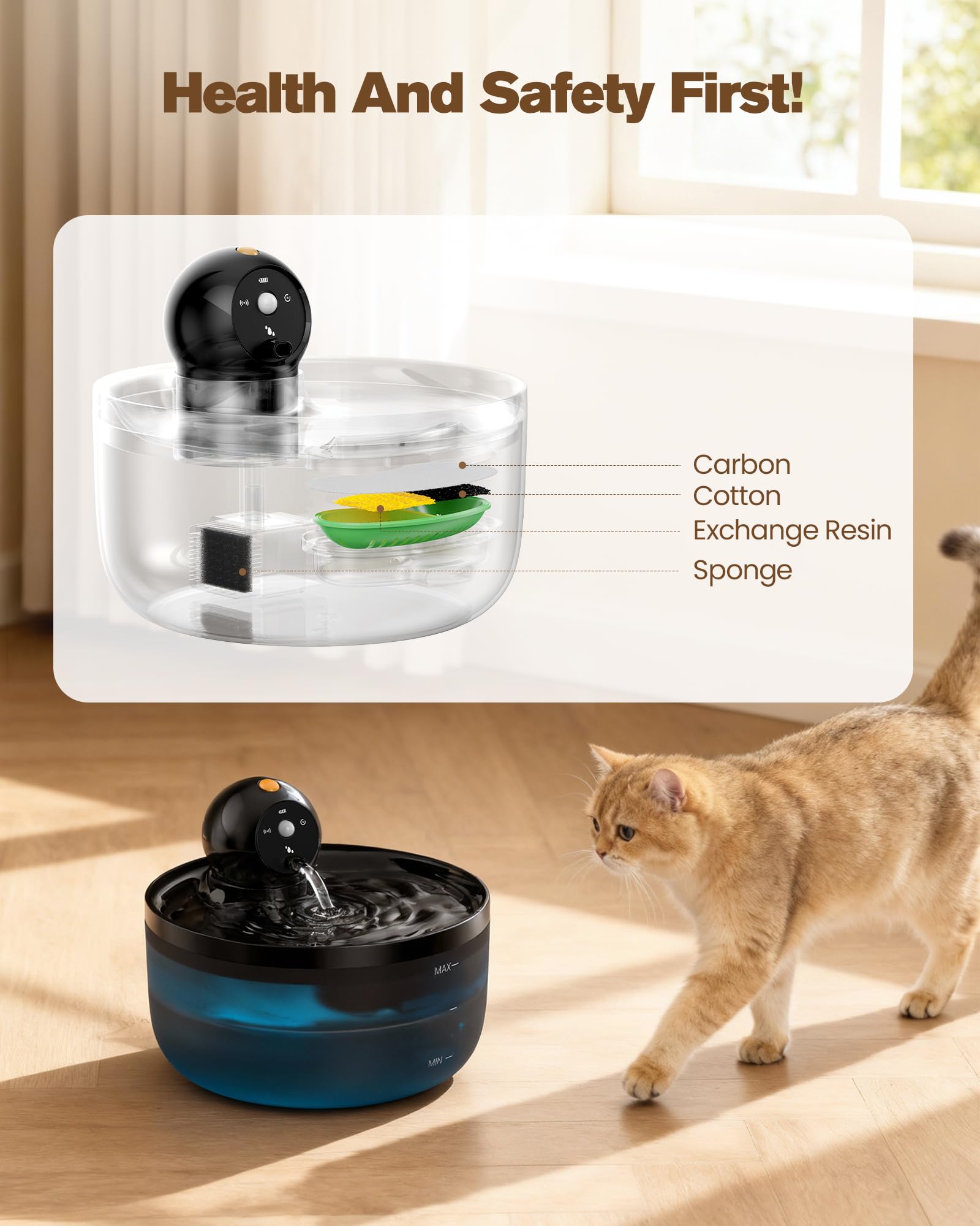 GOOIFUN fontaine-chat-sans-fil portable-sans-fil: installation flexible où que vous soyez