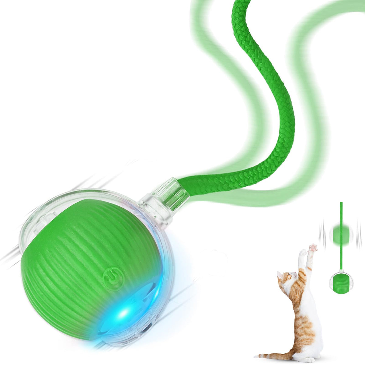 Goosheep balle chaton verte, roulement 360° pour stimulation et jeu intérieur.