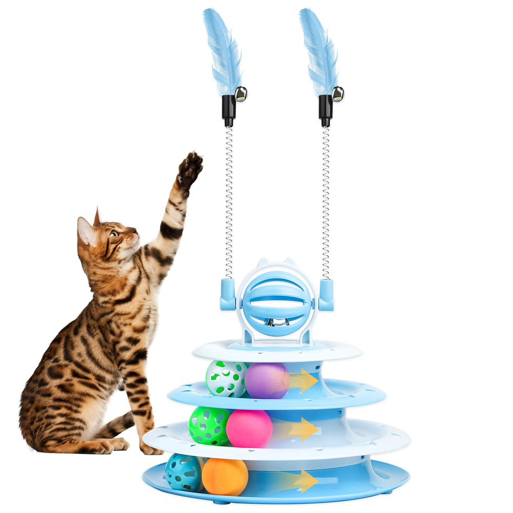 Jouet interactif Goosheep pour chat avec balle-puzzle bleu stimule énergie et curiosité.