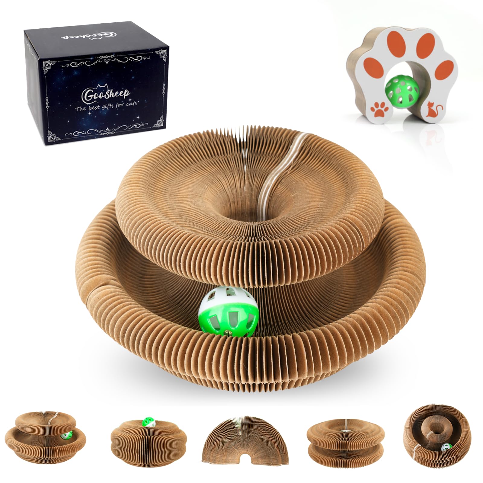 Goosheep Kitty Kurlz: accordéon, jouet chat et carton stimulant le griffage intérieur.