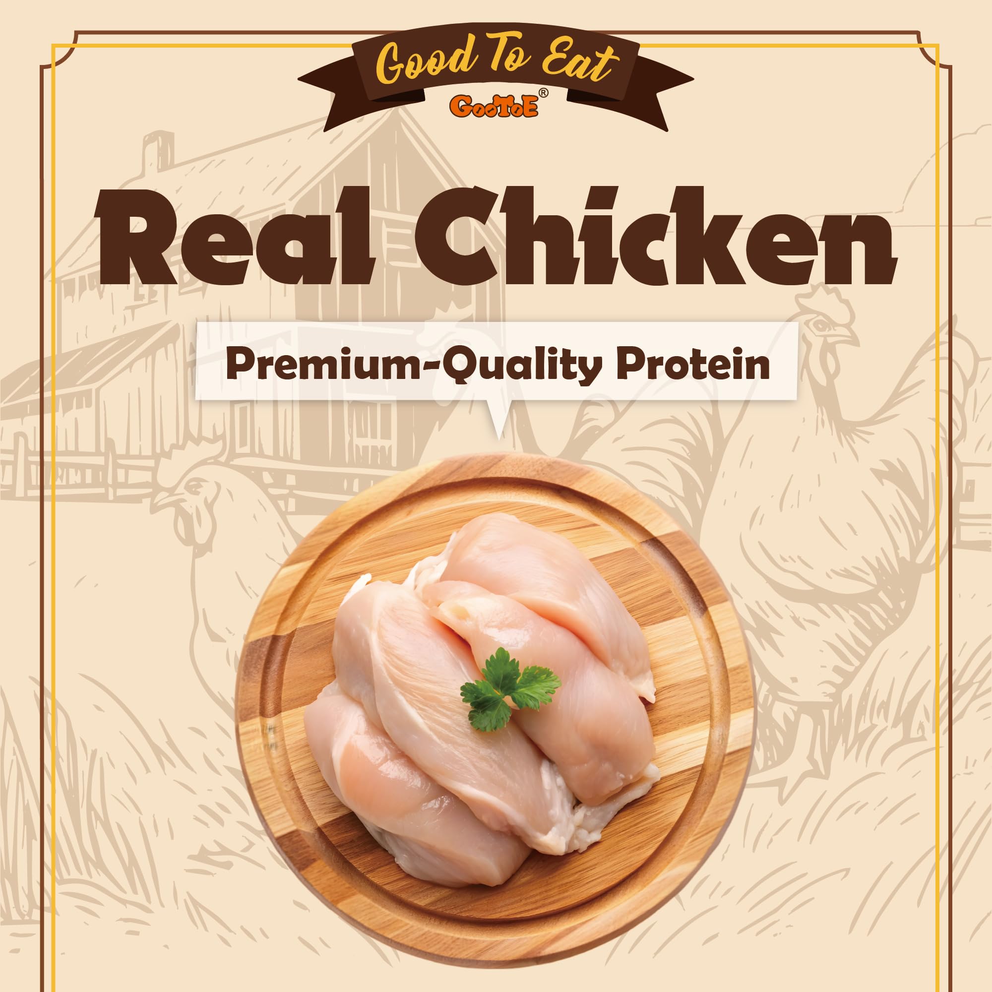 Friandises Gootoe au poulet sans gluten, idéal pour chiens sensibles.