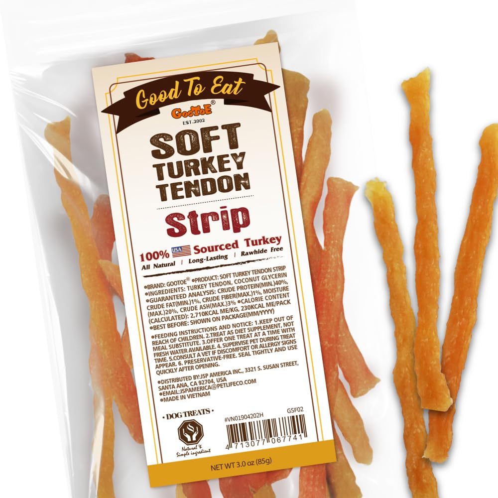 Gootoe Tendon de Dinde Douce 3oz: récompense savoureuse et facile à donner.