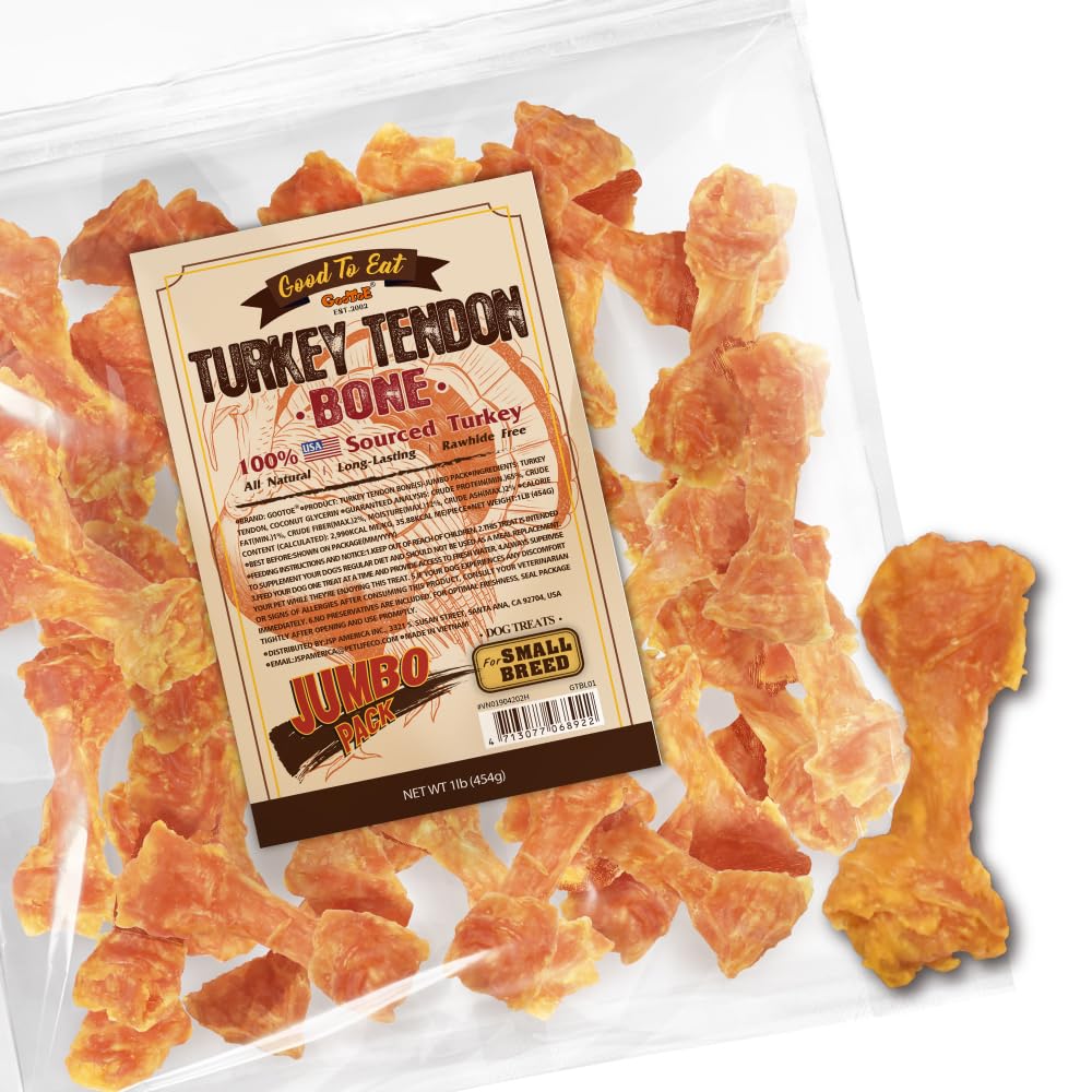 Gootoe tendon de dinde emballage 16oz – friandise naturelle favorisant une mastication longue et agréable.