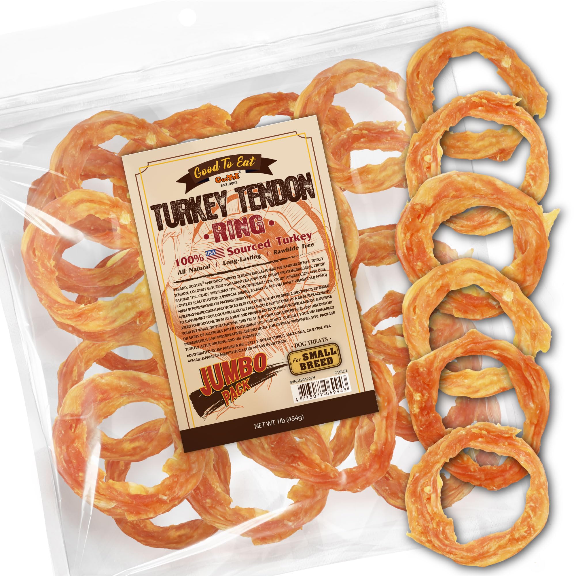 Gootoe anneau pour petit chien: tendon de dinde durable pour mâcher longtemps.