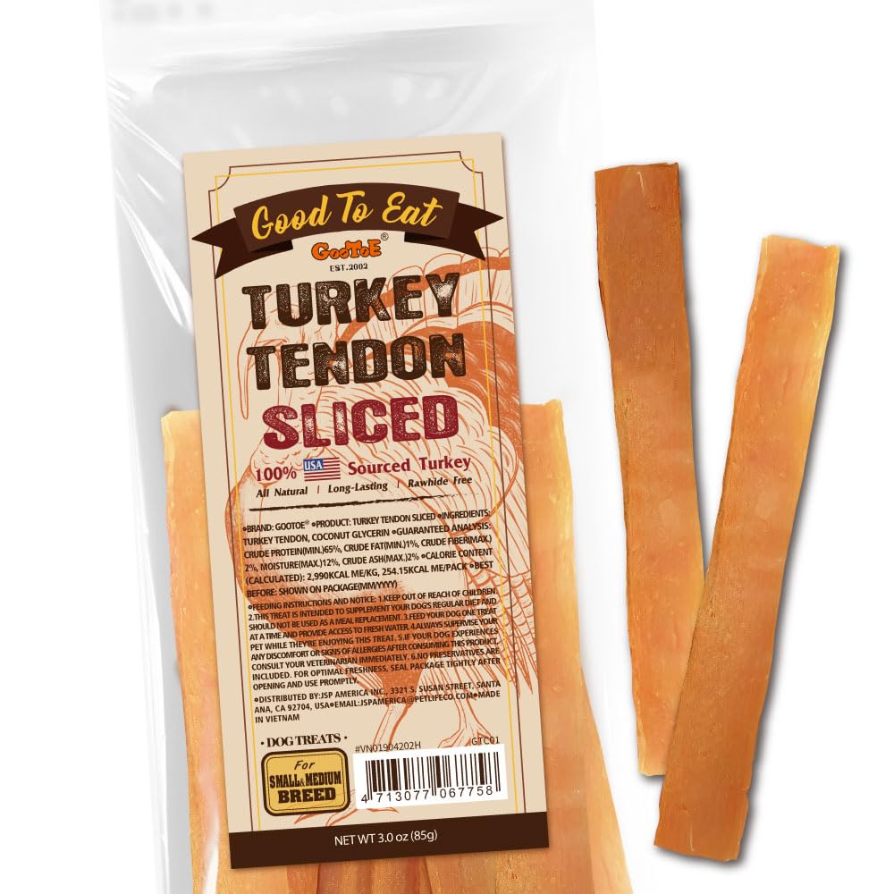 Gootoe Tendons de Dinde – tranche moyenne, favorise une mastication durable pour chiens moyens.