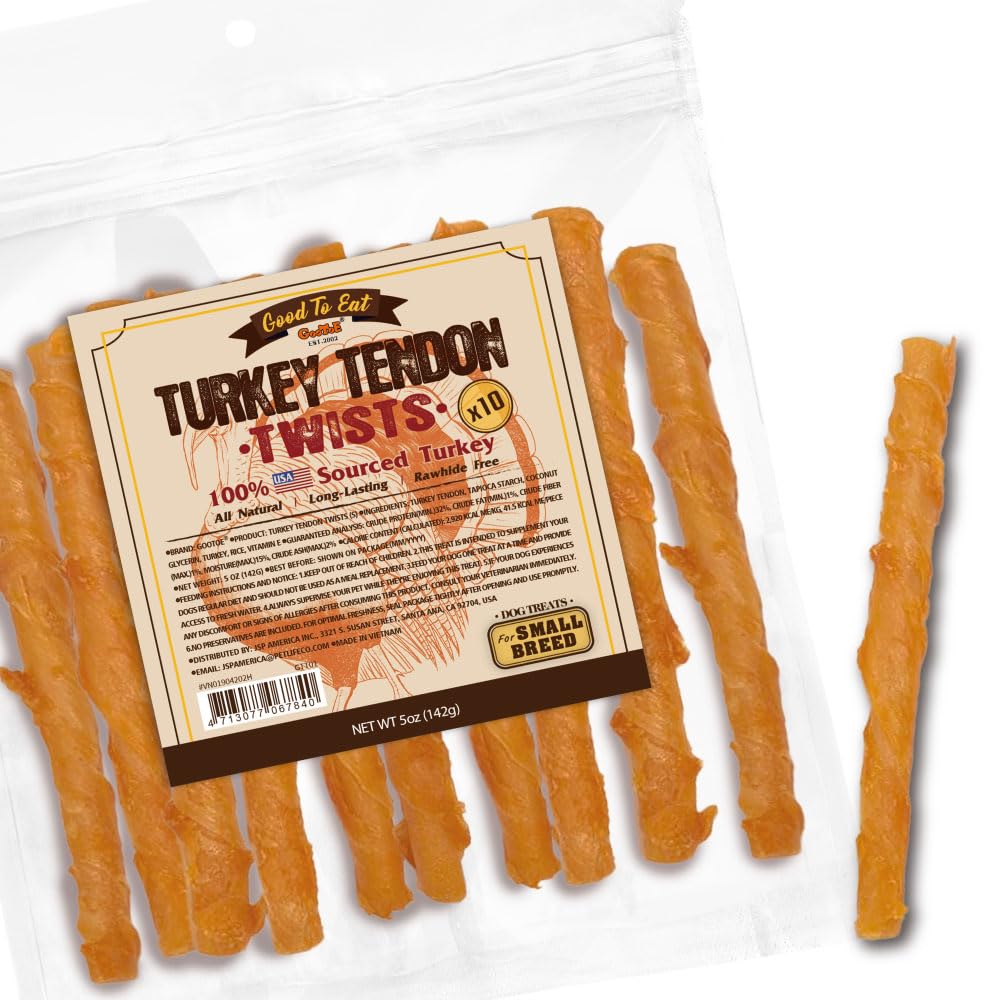 Gootoe Tendons de Dinde pour Chiens: emballage visible et friandises naturelles pour petits chiens.