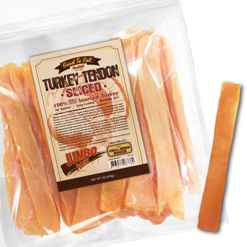 Gootoe Tendons de Dinde, tranche moyenne, friandise longue durée pour chien.