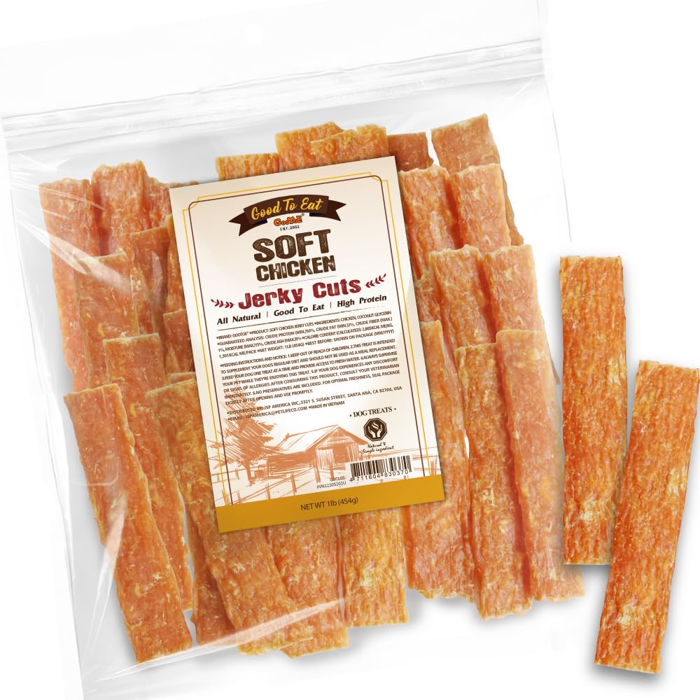 Gootoe: friandises de poulet, tranches tendres, idéal pour l'entraînement et les récompenses.