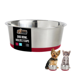 Bol Gorilla Grip pour chien, rouge, 2 tasses, inox robuste pour nourriture et eau.
