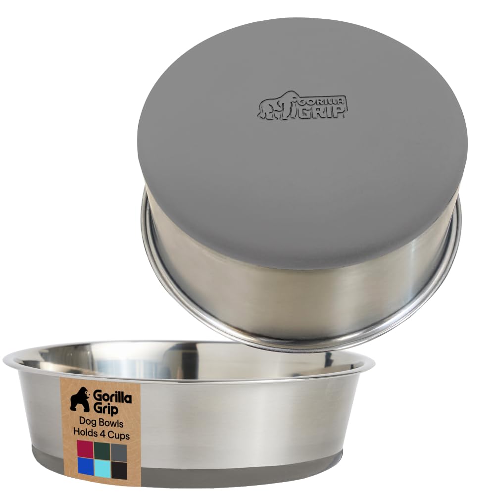 Bol Gorilla Grip en acier 304 pour chien, 4 tasses, durable et sans BPA