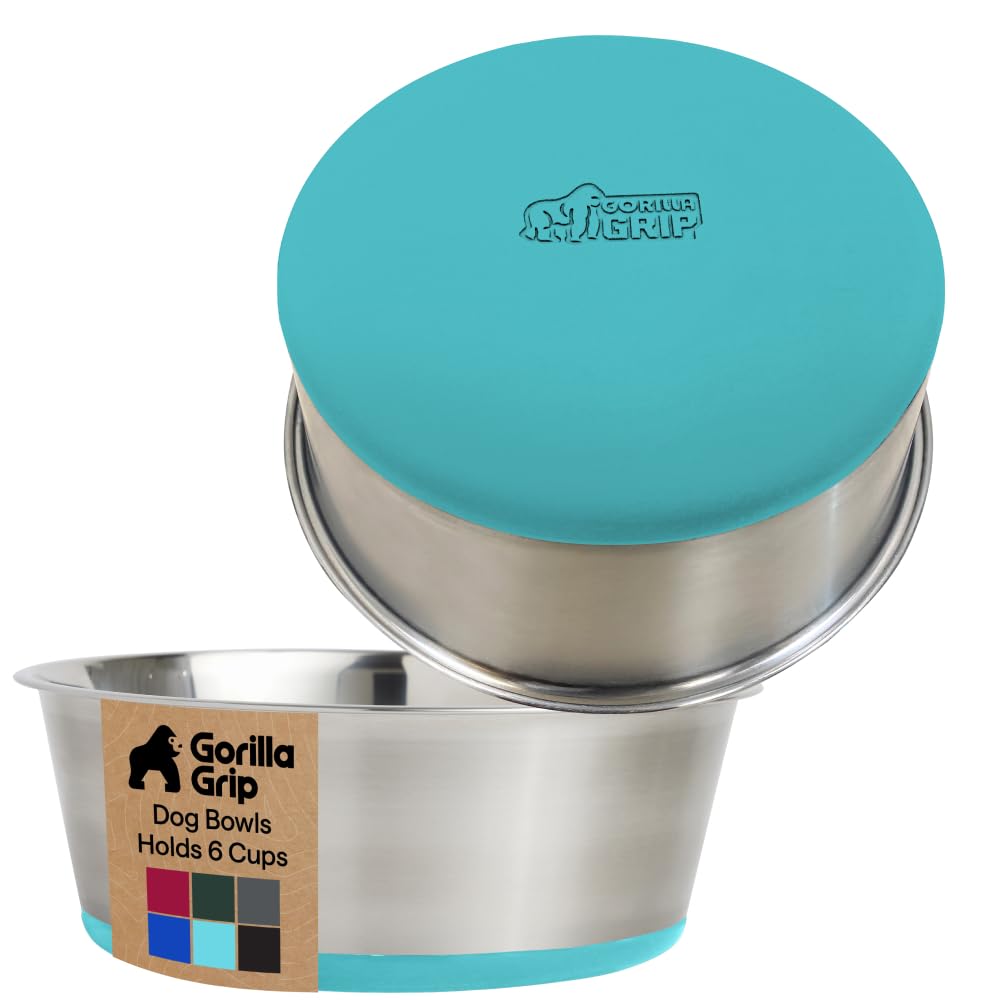Bol Gorilla Grip en acier inox 304 turquoise, durable pour chien ou chat.