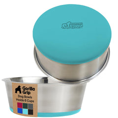 Bol Gorilla Grip en acier inox 304 turquoise, durable pour chien ou chat.