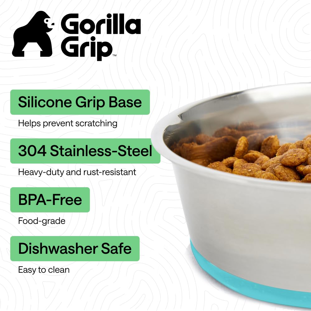 Bol Gorilla Grip turquoise avec autre bol assorti pour animaux.