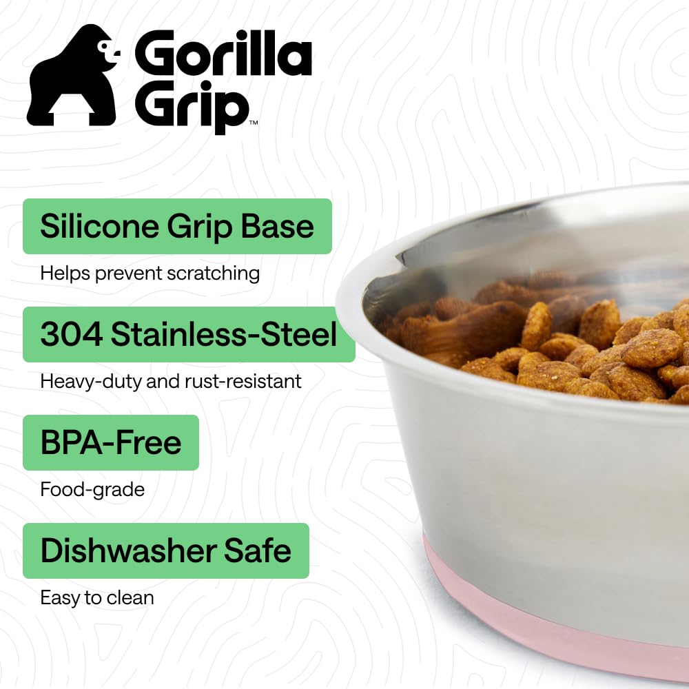 Gorilla Grip bol eau en inox 304 rose prêt pour hydratation quotidienne.