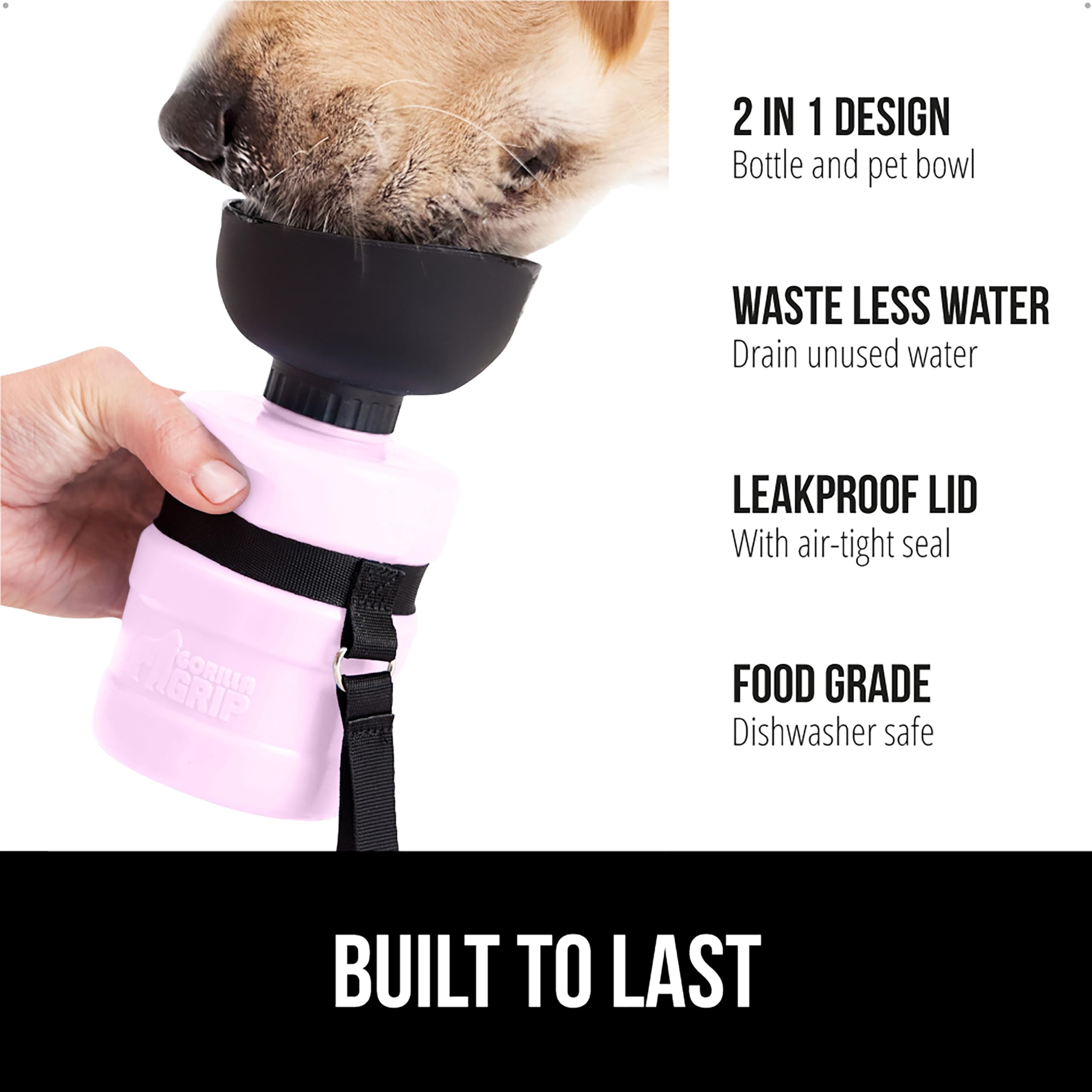 GORILLA GRIP: bol intégré en silicone rose pour boire rapidement.