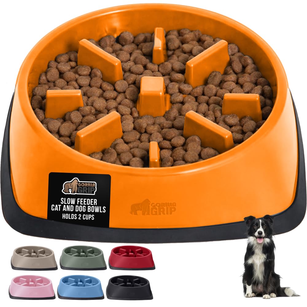 Bol ralentisseur Gorilla Grip orange pour chiens et chats, rythme maîtrisé