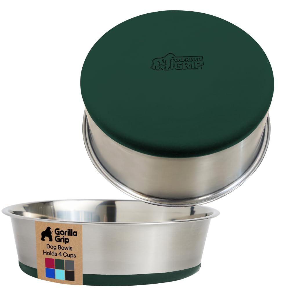 Gorilla Grip bol vert en acier inoxydable 304, ensemble de 2 idéal pour chiens et chats.