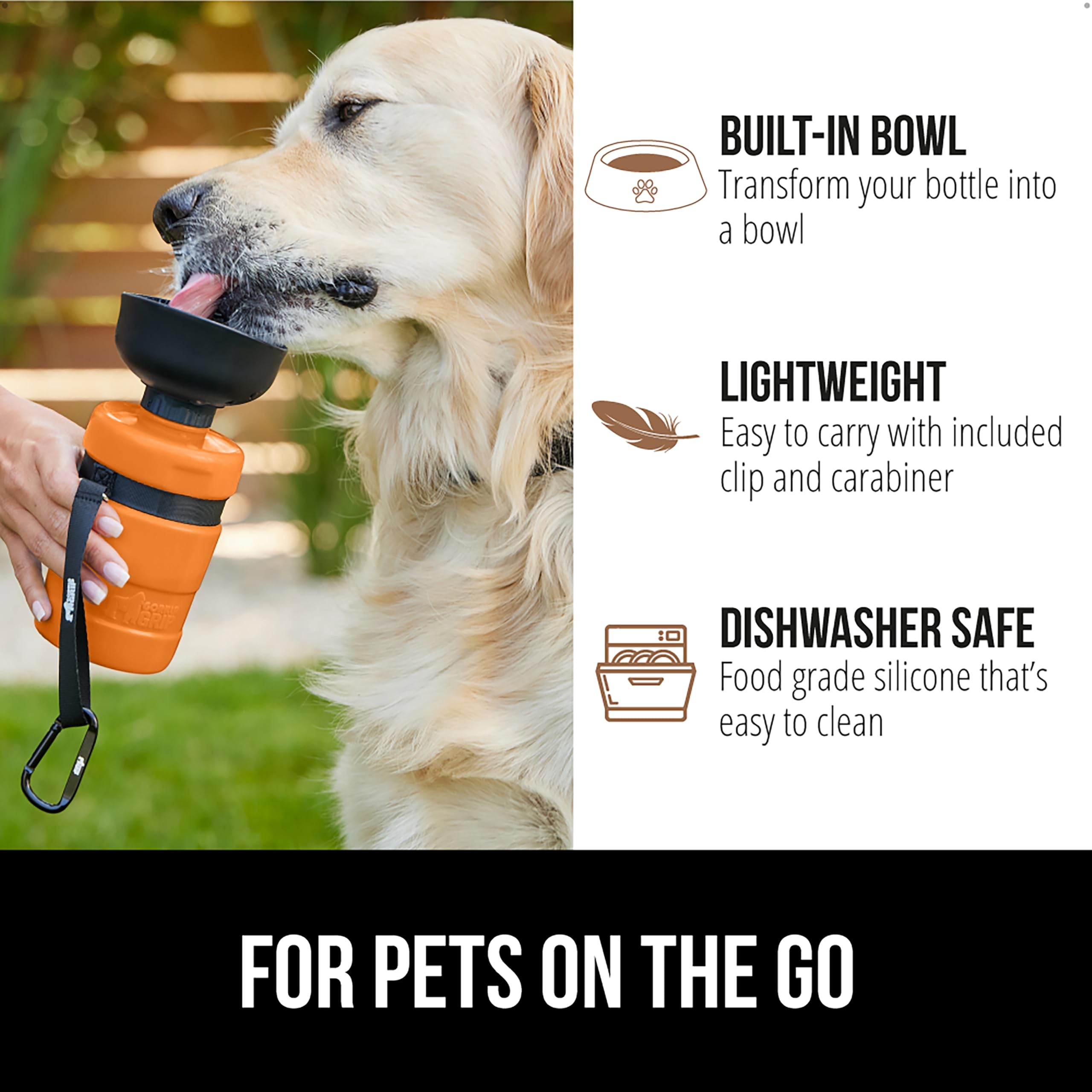 GORILLA GRIP: bouteille silicone alimentaire sans BPA, sûre pour les chiens.