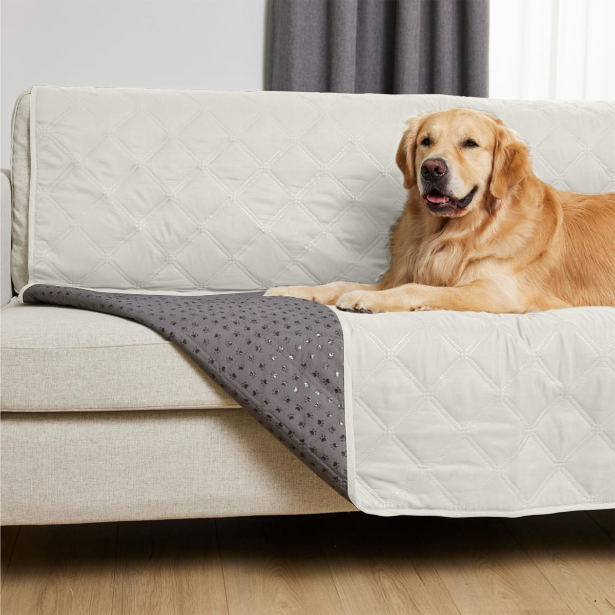 Gorilla Grip, couverture chien imperméable sur canapé taupe, protection efficace