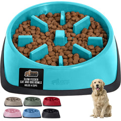 Gorilla Grip gamelle lente énigme chien turquoise, ralentit l’alimentation et Stimule l’engagement.