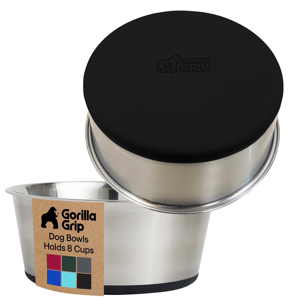 Gorilla Grip : gamelle chien en acier inox 304, capacité 8 tasses pour nourriture et eau.
