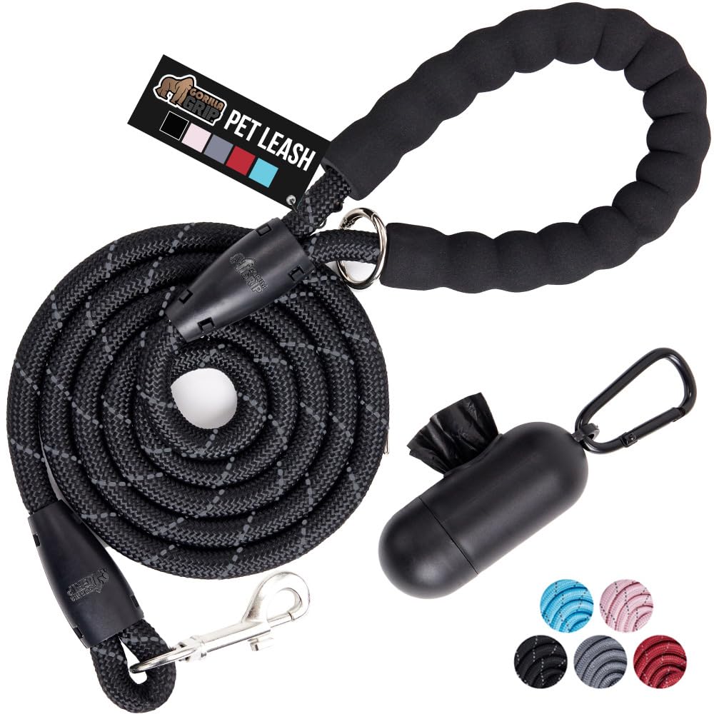 Laisse Gorilla Grip de 5 pieds avec poignée mousse pour un confort accru lors des promenades.