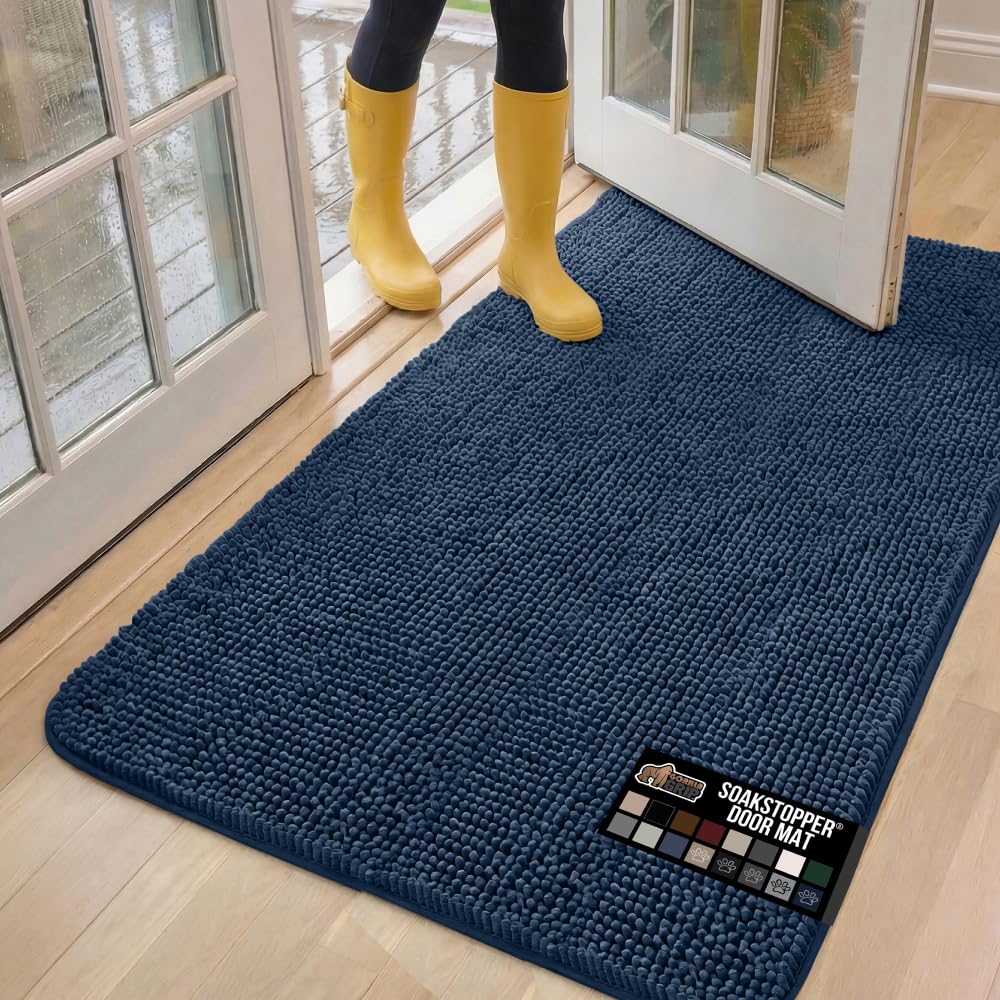 Gorilla Grip SoakSTOPPER, tapis d'entrée bleu navy absorbeur et pratique.