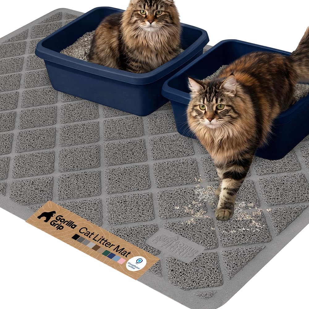 Gorilla Grip Tapis Litière Chat: mailles coussinées capturant les grains et protégeant le sol.