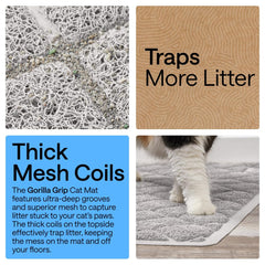 Gorilla Grip: dos antidérapant stabilisant le tapis face à des chats actifs.