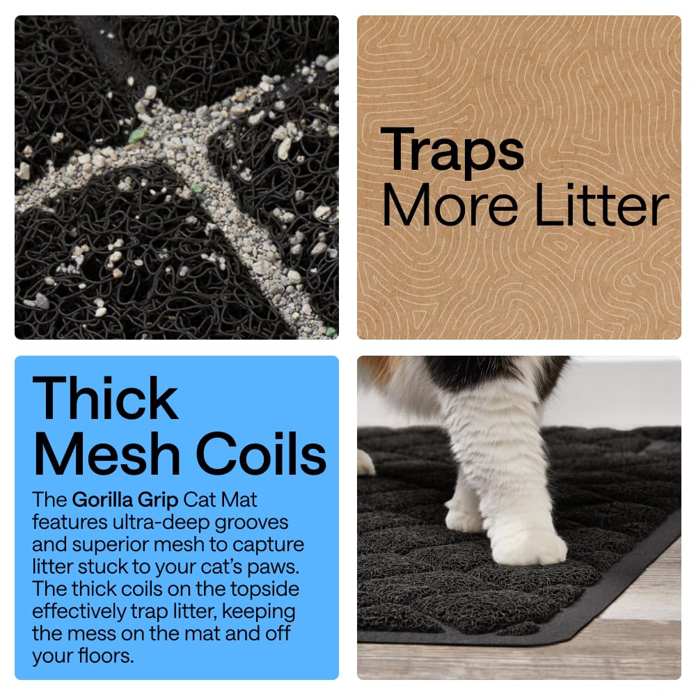 GORILLA GRIP tapis-litiere-chat-dos-texturee: anti-dérapant et stable avec les chats actifs.