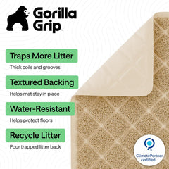 Gorilla Grip Tapis Litière Chat - rainures profondes retiennent les grains et évitent les éclaboussures.