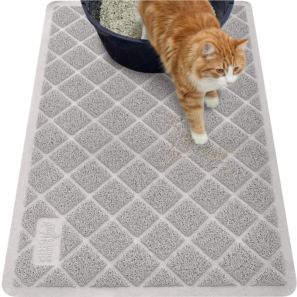 Gorilla Grip Tapis Litière Chat: retient les grains et protège le sol.