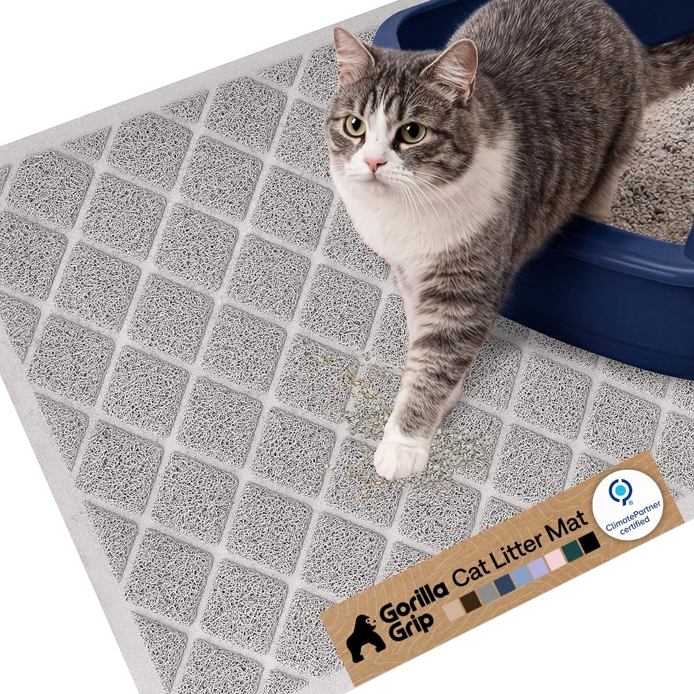 Gorilla Grip: tapis litière chat avec spirales et mailles épaisses capturant les particules.